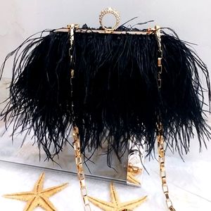 Genuine Ostrich Feather Clutch / Crossbody